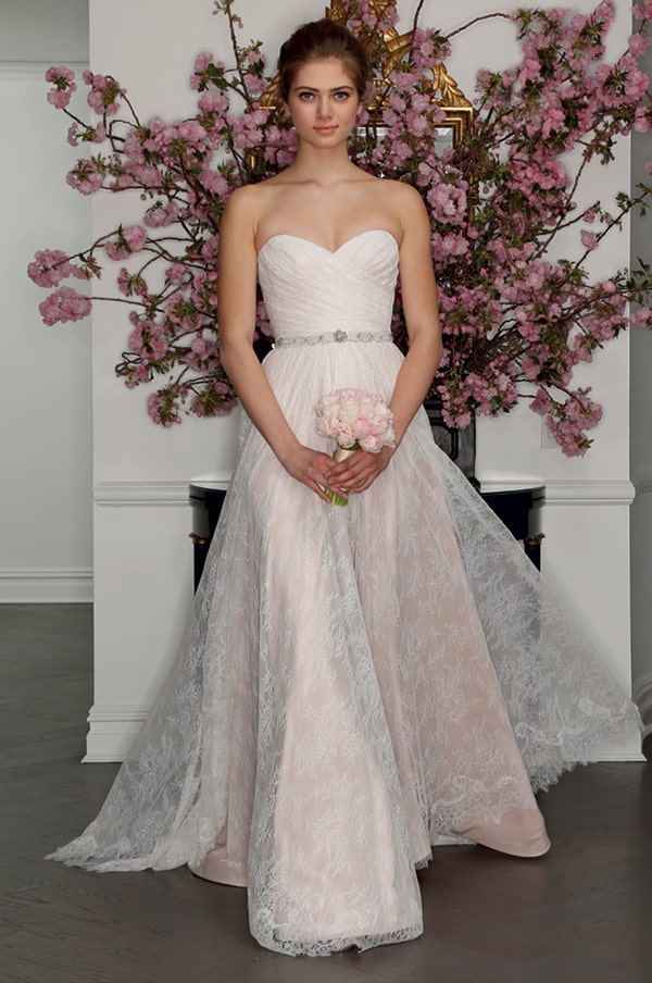 Pastel pink wedding gown from Romona Keveza.