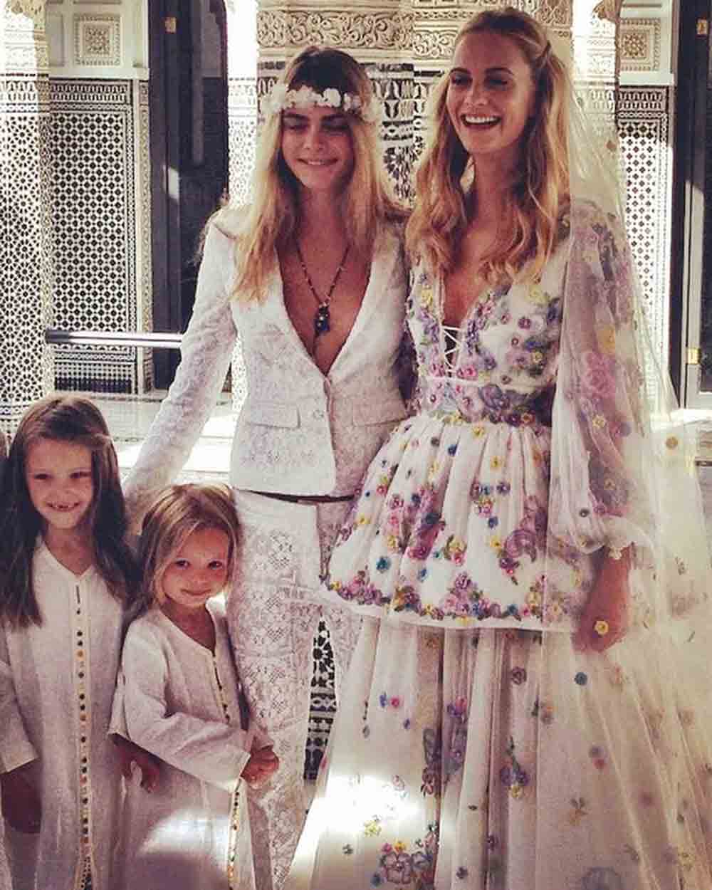 Poppy Delevingne wearing a custom Chanel Couture wedding gown