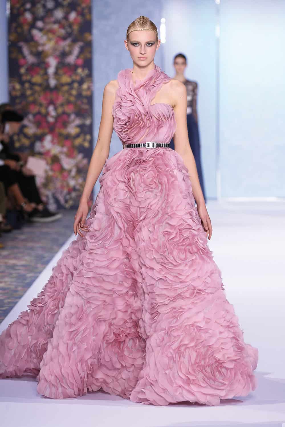 Pink wedding dresses: Pink floral wedding gown from Ralph & Russo