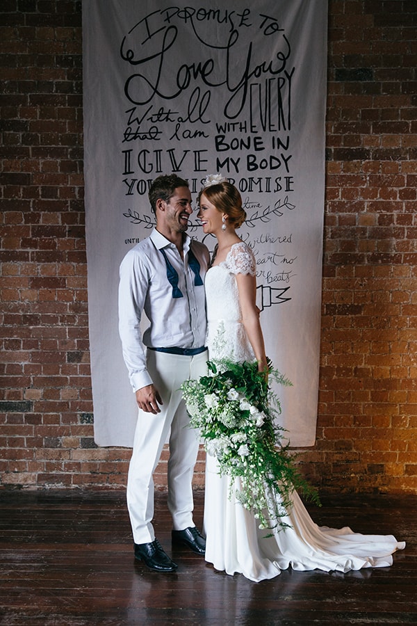 Green and white wedding bouquet by Bella Bloom Floral Designs. Photo: Florido Weddings