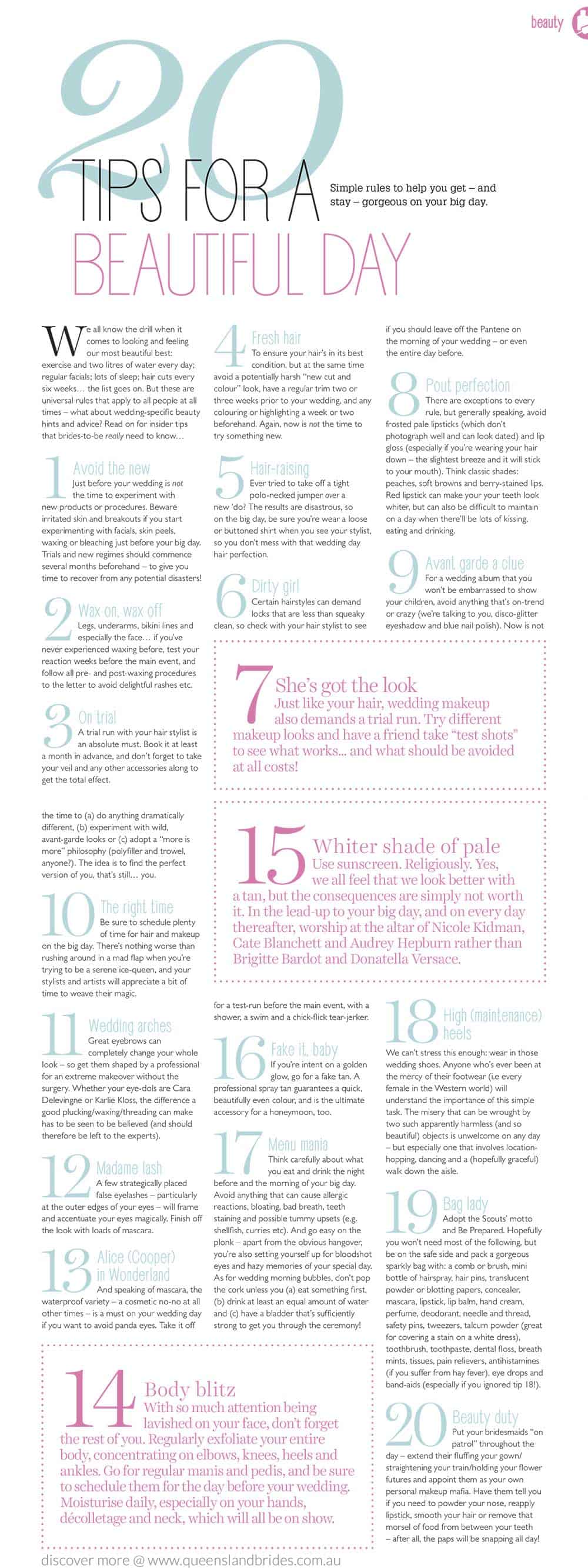 20 TIPS for a beauty-full wedding day. 