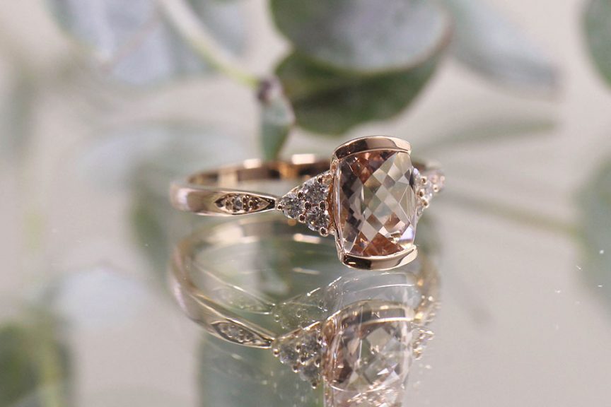 Morganite rose gold diamond ring