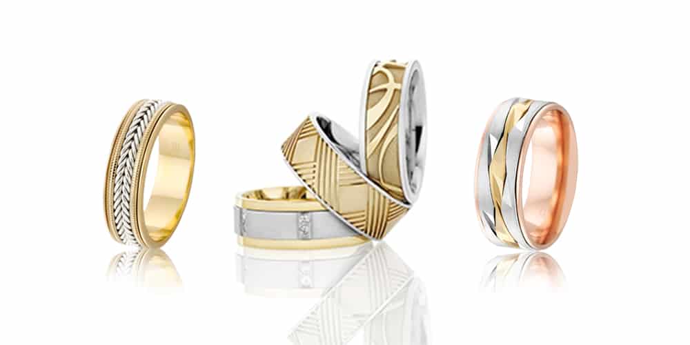 Different textured wedding bands for men