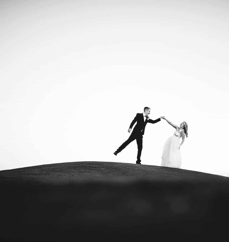 Bride and groom in black and white