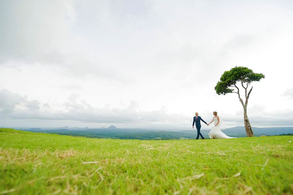 wedding couple at one tree hill in Maleny, Sunshine Coast Australia
