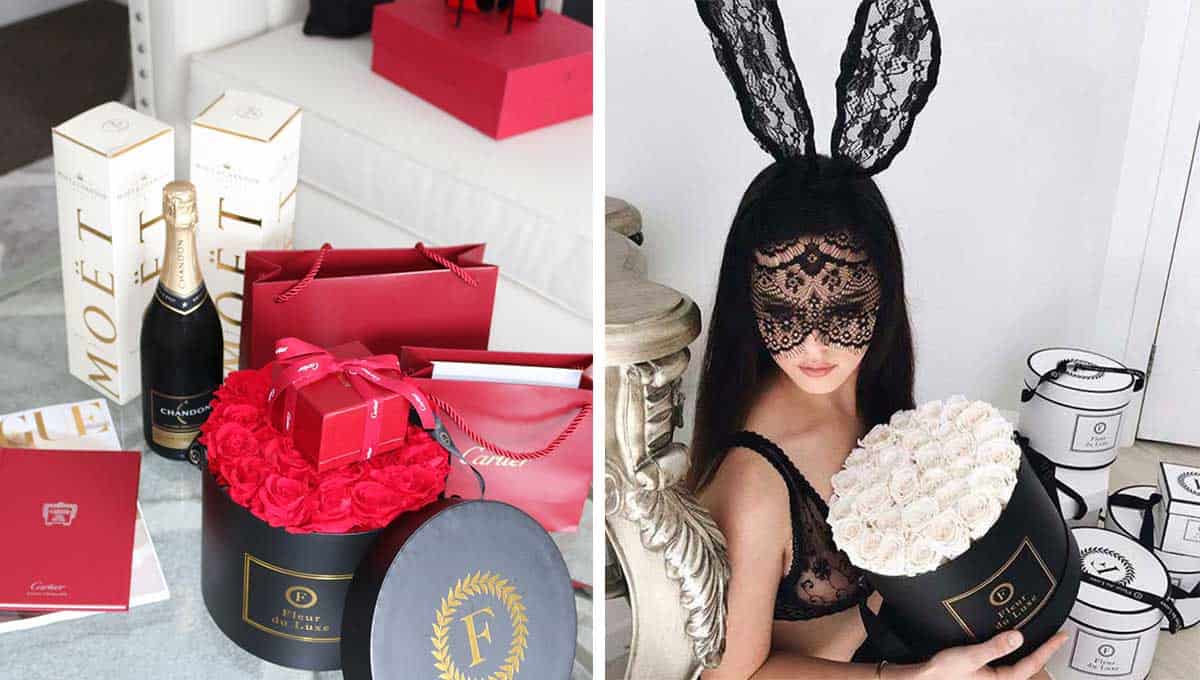 Fleur du Luxe hamper and girl with flowers