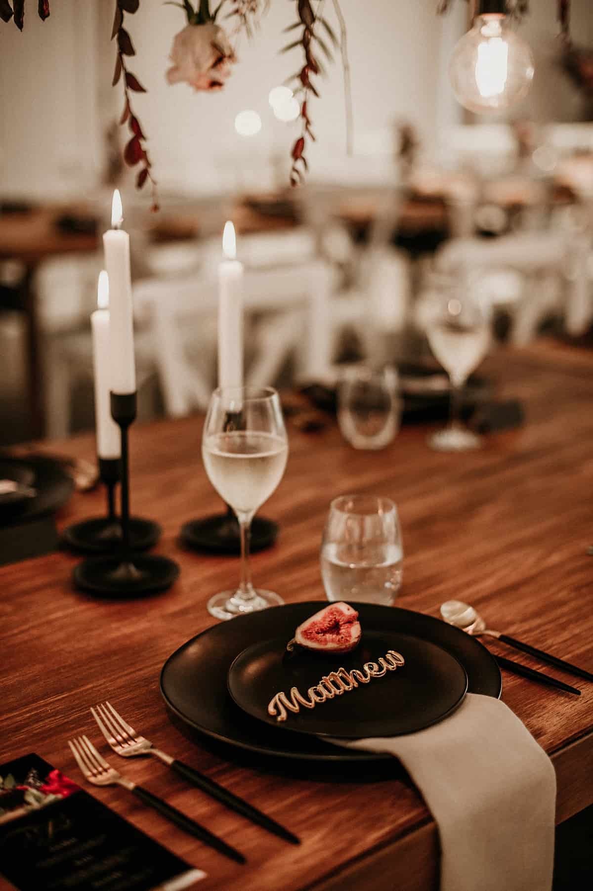 black plates for wedding reception