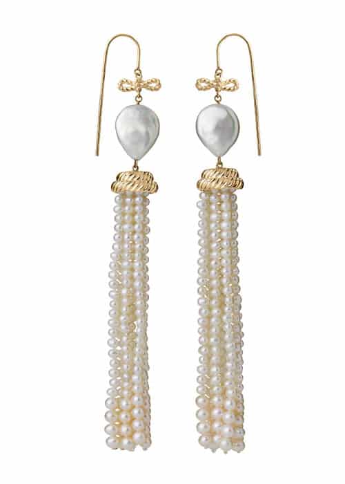 Long love freshwater pearl earrings by Karen Walker
