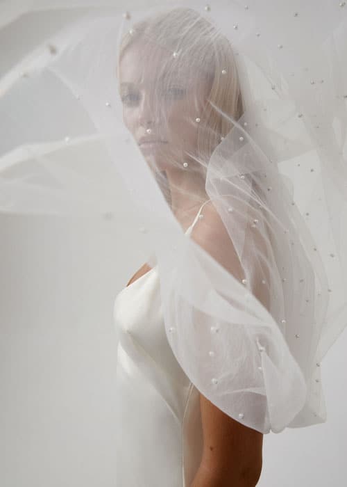 Pearl wedding veil from Amelie George bridal campaign