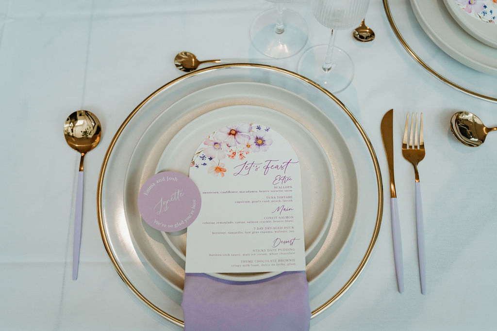 A beautiful wedding colour palette of lavender and terracotta orange